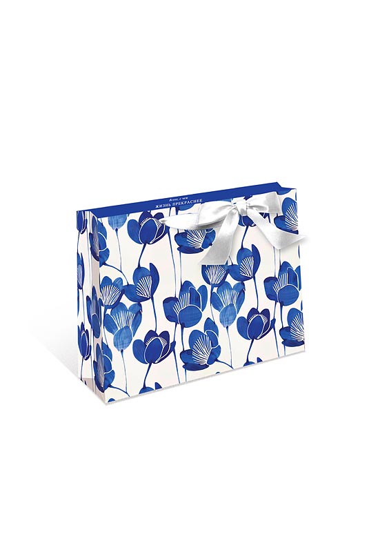 Пакет подарочный ДЕЛЮКС "Синие цветы на белом" (СВ)