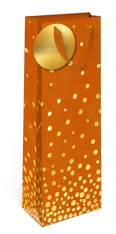 Пакет подарочный ПРЕМИУМ "Золотое конфетти на оранжевом" (ST)