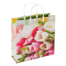 Пакет пластиковый подарочный "Букет тюльпанов" (СРЕДНИЙ)