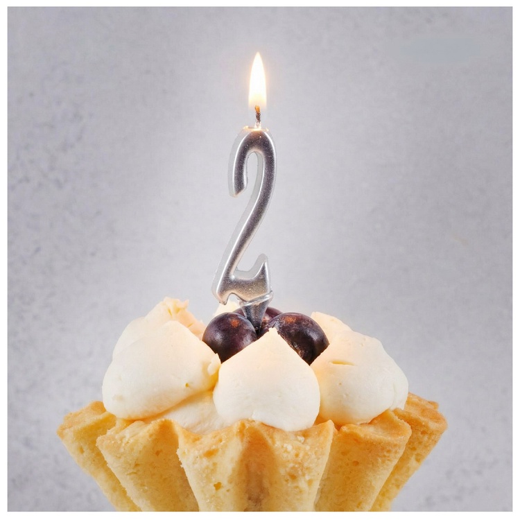 Свеча-цифра "2" Элегант СЕРЕБРО 5 см