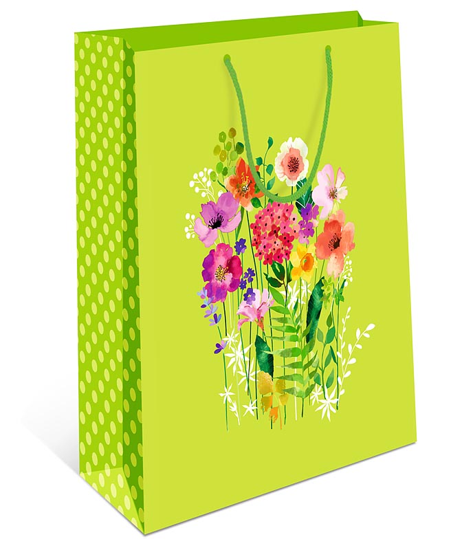 Пакет подарочный "Цветы на салатовом" (АА)