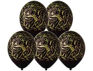 Шар латексный 14" Пастель Шелкография "Мрамор черн/золотой"