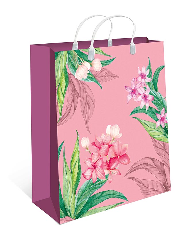 Пакет пластиковый подарочный "Розовые цветы" (МАЛЫЙ)