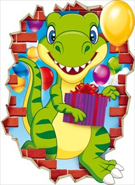 Плакат вырубной "Динозаврик с подарком" Формат А2
