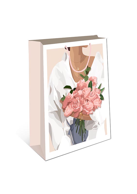 Пакет подарочный "Девушка с букетом роз" (АВ)