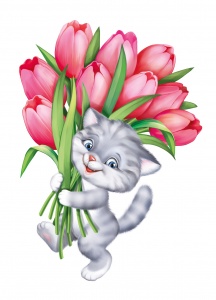 Плакат вырубной двусторонний "Котик с тюльпанами" Формат А3