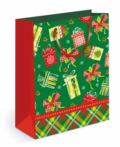 Пакет подарочный новогодний с матовой ламинацией "Подарки на зелёном" (MS)