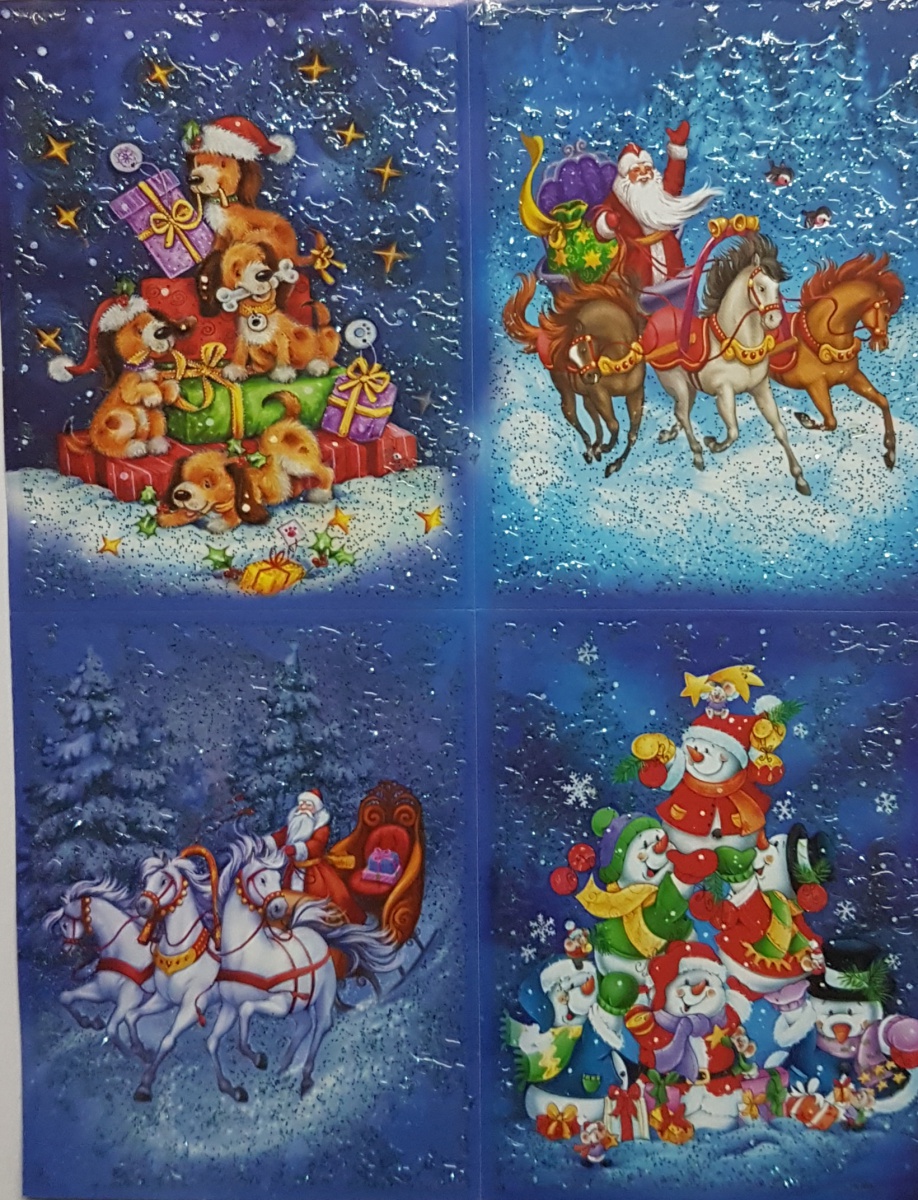 Наклейка новогодняя "Дед Мороз. Снеговики"