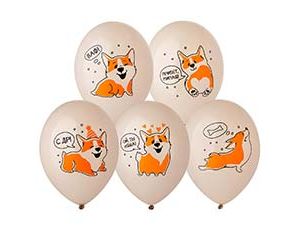 Шар латексный 14" с рисунком "С ДР Корги" 2 цв