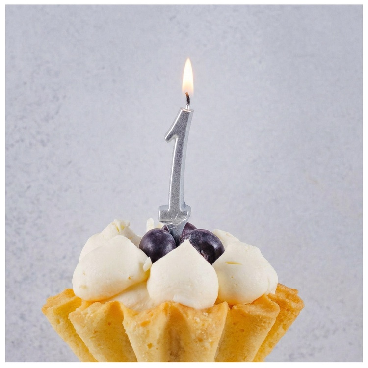 Свеча-цифра "1" Элегант СЕРЕБРО 5 см