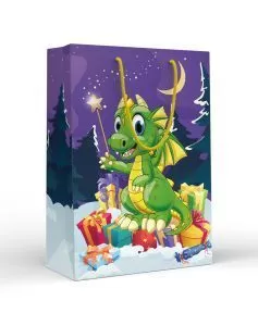 Пакет подарочный новогодний матовая ламинация "Дракоша с подарками" (МL)