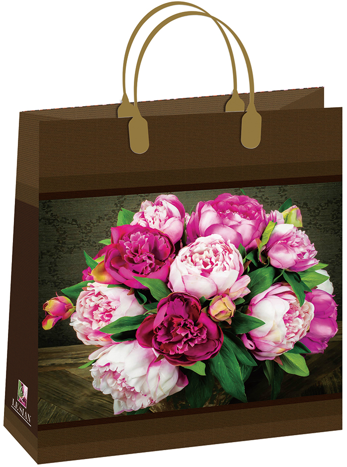 Пакет пластиковый подарочный "Букет розовых пионов" (МАЛЫЙ)