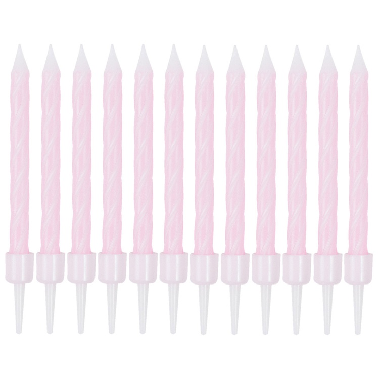Свечи для торта с подставками Спирали РОЗОВЫЕ 6 см 12 шт