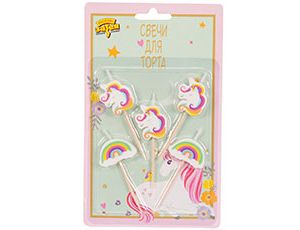 Свечи для торта на пиках Единорог Радуга 5 шт