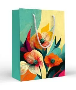 Пакет подарочный с матовой ламинацией "Цветы на бирюзовом" (MS)