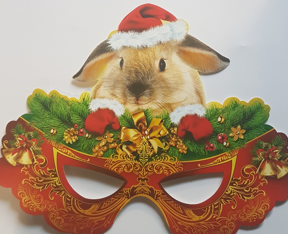 Маска новогодняя на резинке "Кролик"