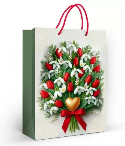Пакет подарочный матовая ламинация "Сердечный букет" (ML)