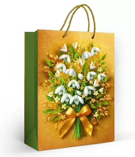 Пакет подарочный матовая ламинация "Букет подснежников" (ML)