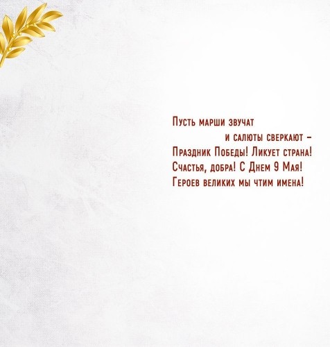 Открытка "9 Мая. С Днём Великой Победы!" Формат ЕВРО. Без отделки. Текст.