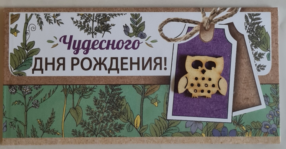 Конверт для денег с накладными элементами "Чудесного дня рождения! Сова" Отделка