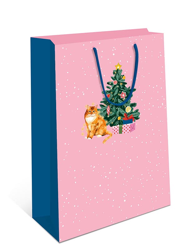 Пакет подарочный новогодний "Рыжий кот у ёлки" (ВС)