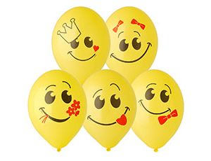 Шар латексный 14" с рисунком "Улыбка" 2 цвета жёлтый