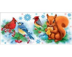Набор новогодних наклеек "Белочка с птичками"