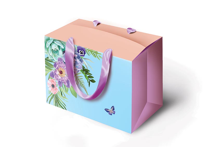 Сумка-коробка подарочная "Цветы на голубом" (L)