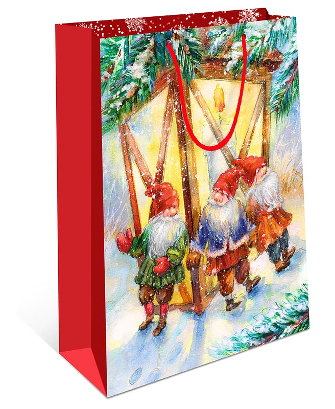 Пакет подарочный новогодний "Гномы у фонаря" (DE)