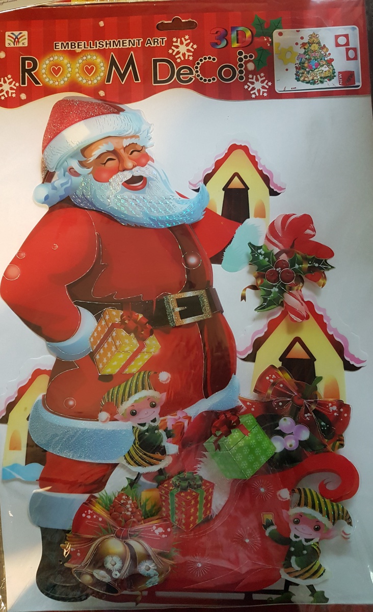 Новогодняя наклейка "ROOM DECOR" "Дед Мороз с санями"