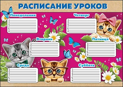 Расписание уроков "Котики" Формат А4. Без отделки