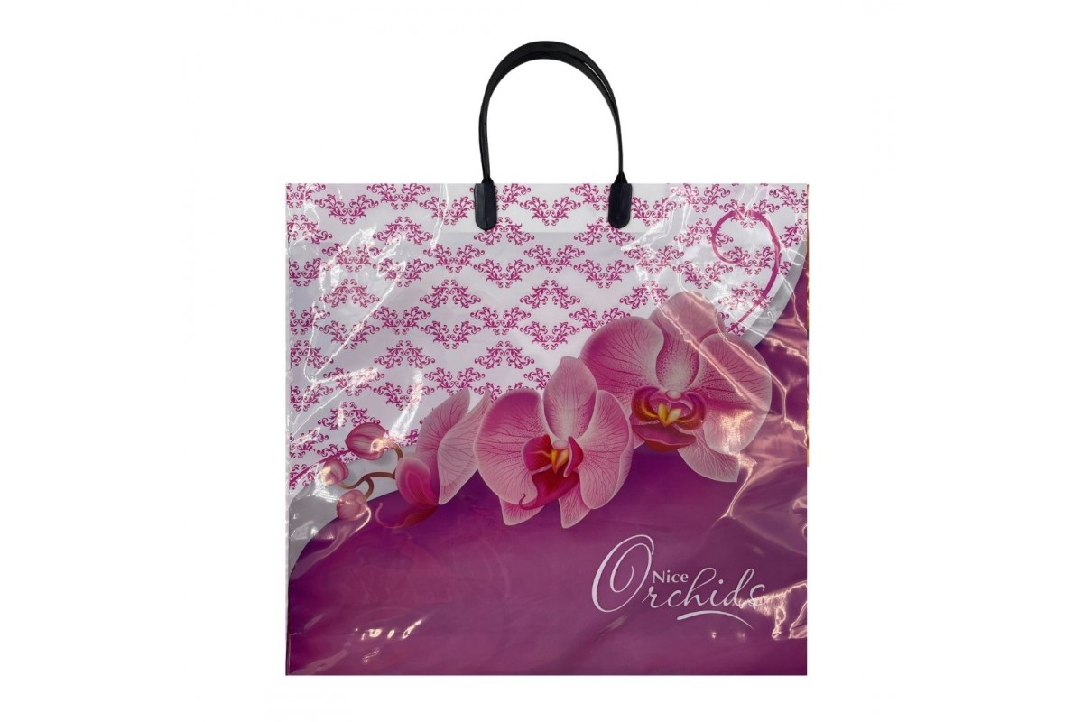 Пакет полипропиленовый с пластмассовыми ручками "Красивые орхидеи" (МАЛЫЙ)