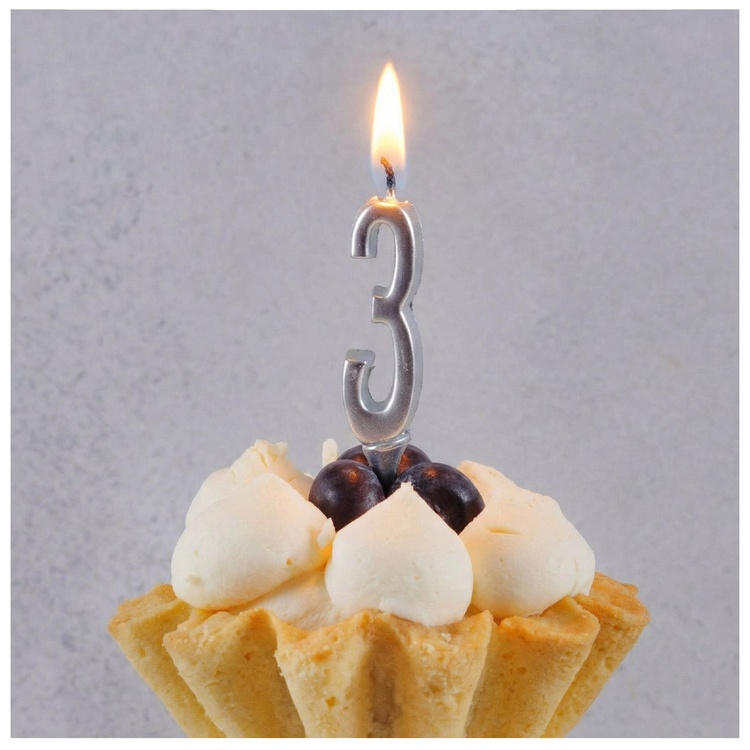 Свеча-цифра "3" Элегант СЕРЕБРО 5 см