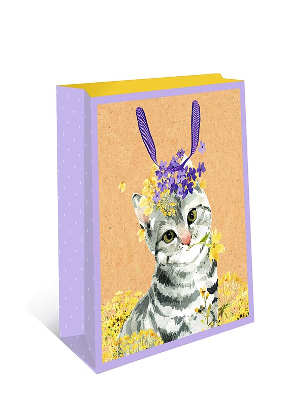 Пакет подарочный КРАФТ "Кошка в цветах" (ВС)