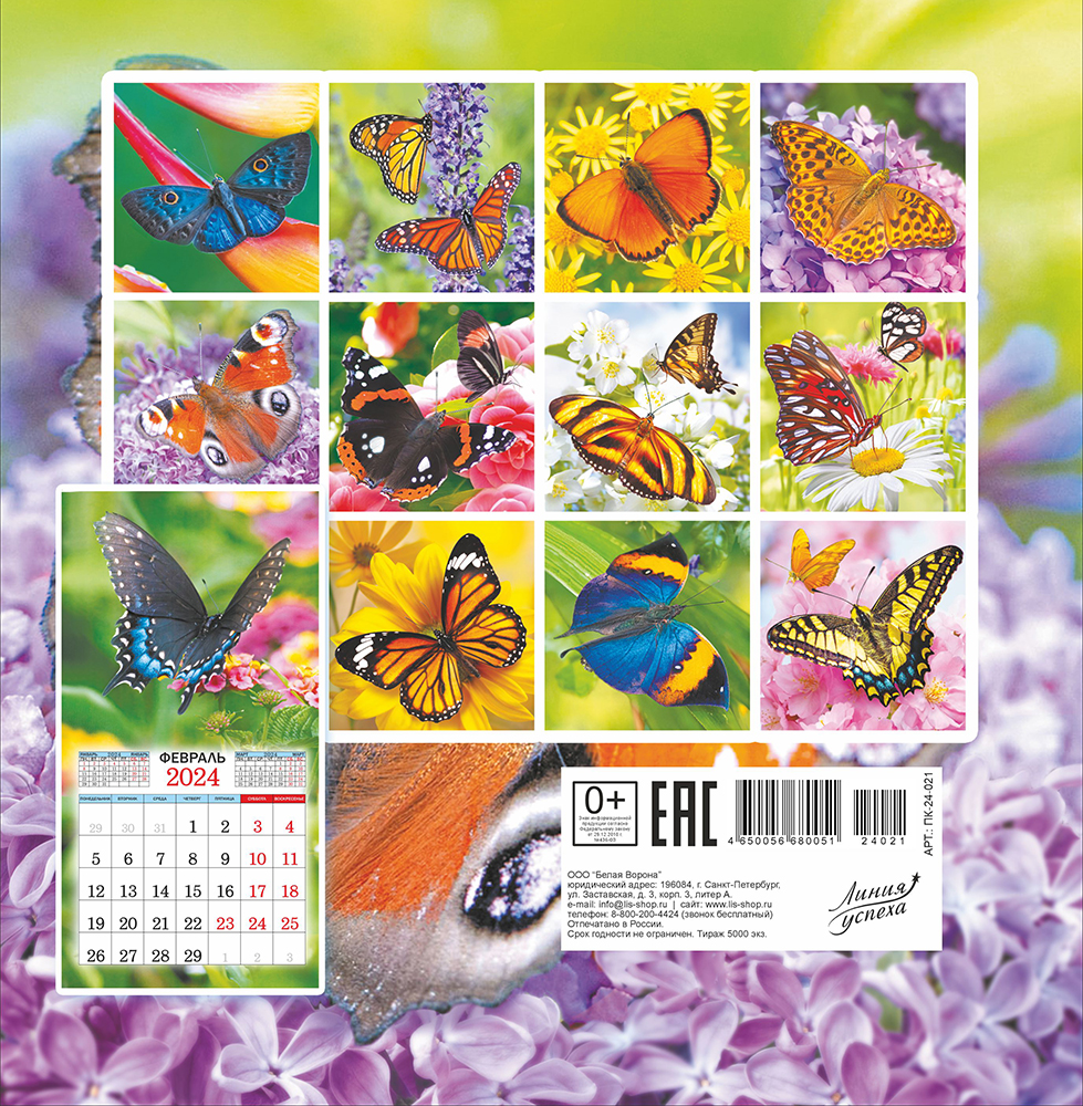 Календарь перекидной настенный СРЕДНИЙ на скрепке "Бабочки"