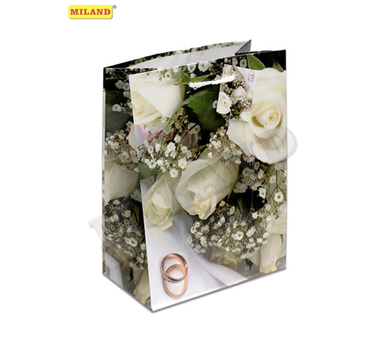 Пакет подарочный ламинированный "Свадебный. Белые розы" (М)