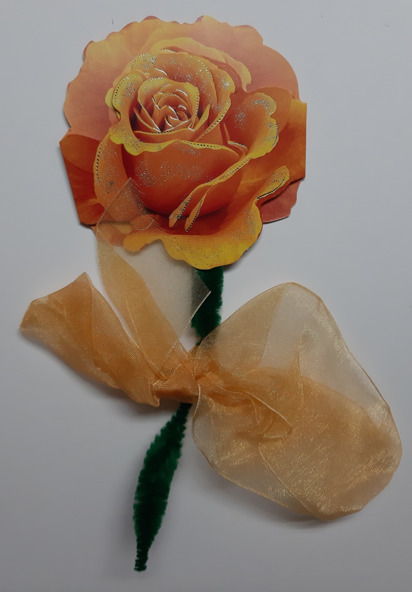 Открытка-малышка "Оранжевая роза" с бантом