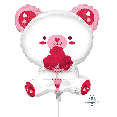 Шар А М/ФИГУРА "Мишка белый с цветами"