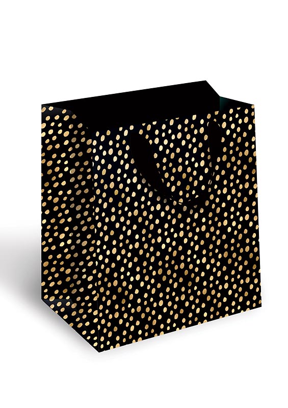 Пакет подарочный ПРЕМИУМ "Золотой горошек на черном" (DA)