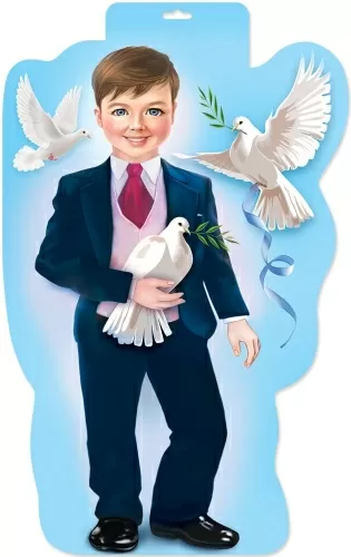 Плакат вырубной двусторонний "Школьник с голубями" Формат А3