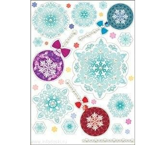 Набор новогодних наклеек "Ёлочные шары и снежинки"