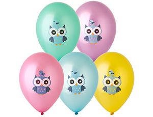 Шар латексный металл 14" с рисунком  Совушка 5 цв