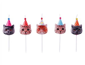 Свечи на пиках "Котики фотографичные" 5 шт
