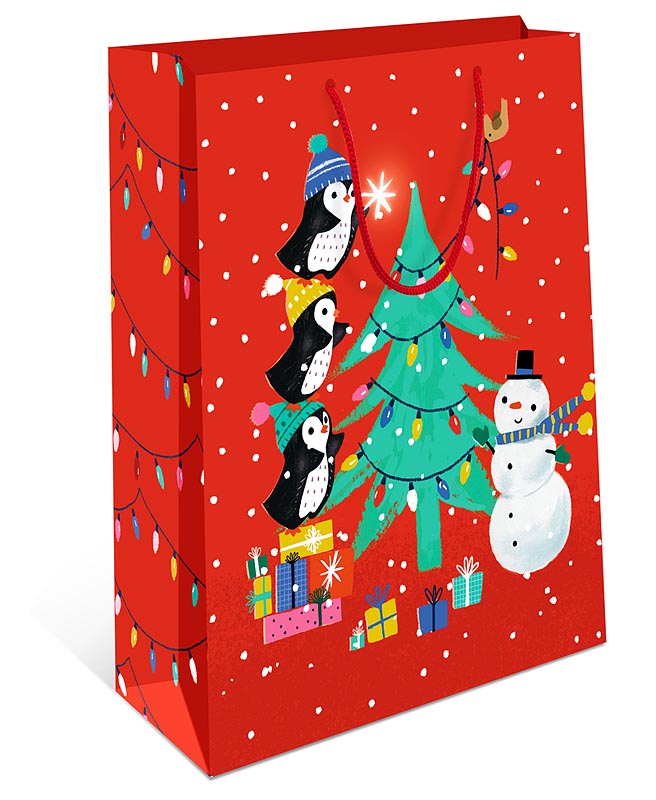 Пакет подарочный новогодний "Пингвины у ёлки" (DE)