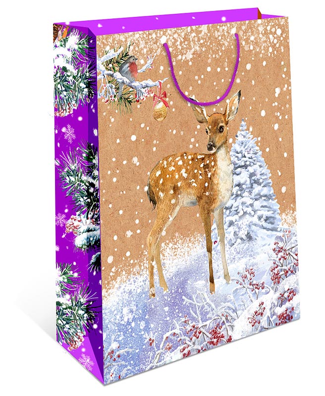 Пакет подарочный новогодний "Оленёнок в лесу" (DE)