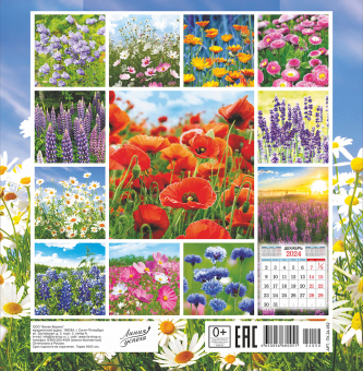 Календарь перекидной настенный СРЕДНИЙ на скрепке "Полевые цветы"