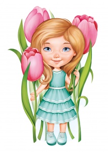 Плакат вырубной двусторонний "Девочка с тюльпанами" Формат А3