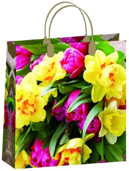 Пакет пластиковый подарочный "Яркие цветы" (СРЕДНИЙ)