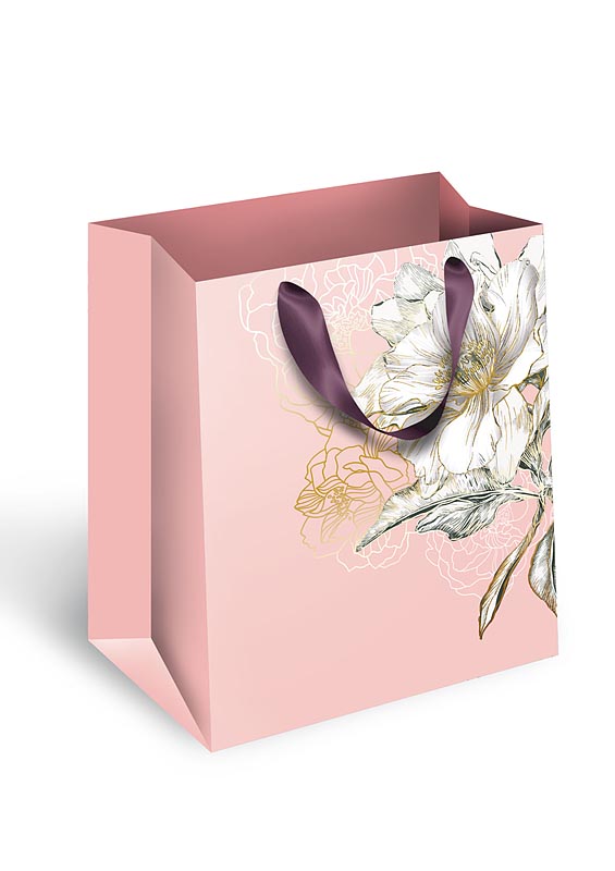 Пакет подарочный ПРЕМИУМ "Белый цветок на розовом" (DA)