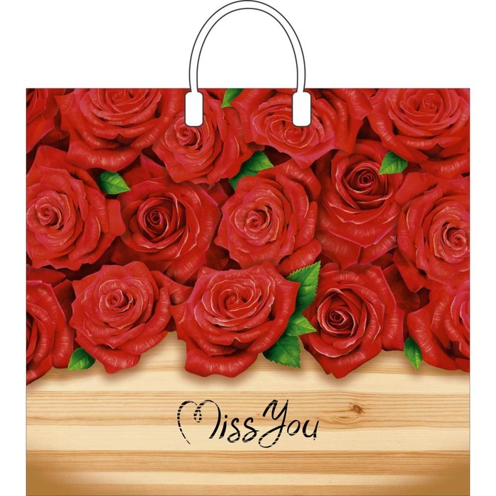 Пакет полипропиленовый с пластиковыми ручками "Красные розы.Miss you" (МАЛЫЙ)